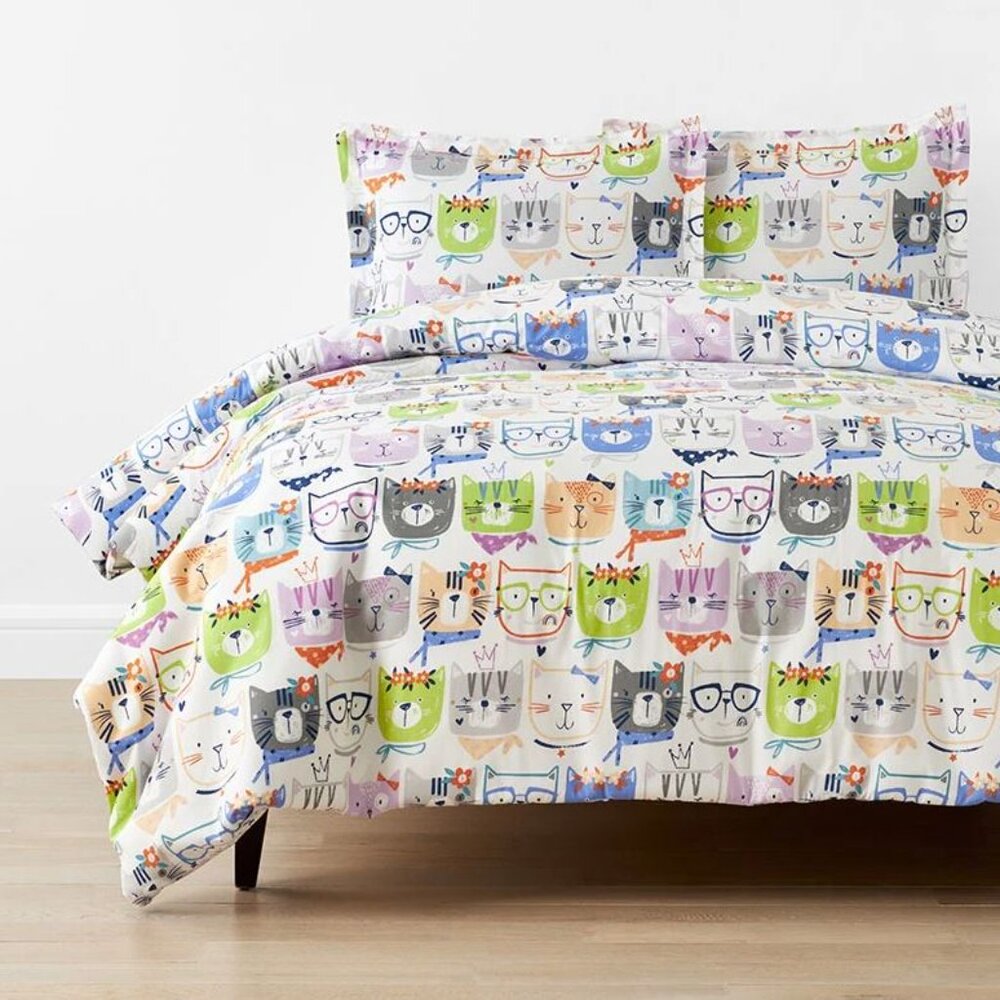 Stylish Cats Classic Cool Organic Cotton Percale Duvet Cover Set/Full/Queen